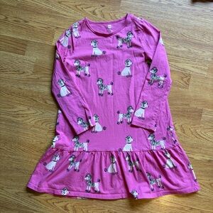 Tea Collection pink poodle novelty print long sleeve ruffle hem dress sz 10